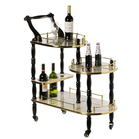 FABULAXE Wood Serving Bar Cart Tea Trolley with 3 Tier Shelves and Rolling Wheels, Gold, Black and White QI003775.WT